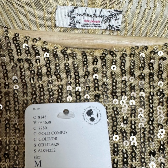 Free People Gold Sequin Crew Neck Long Sleeve Top Pull Over NWT - Picture 12 of 13